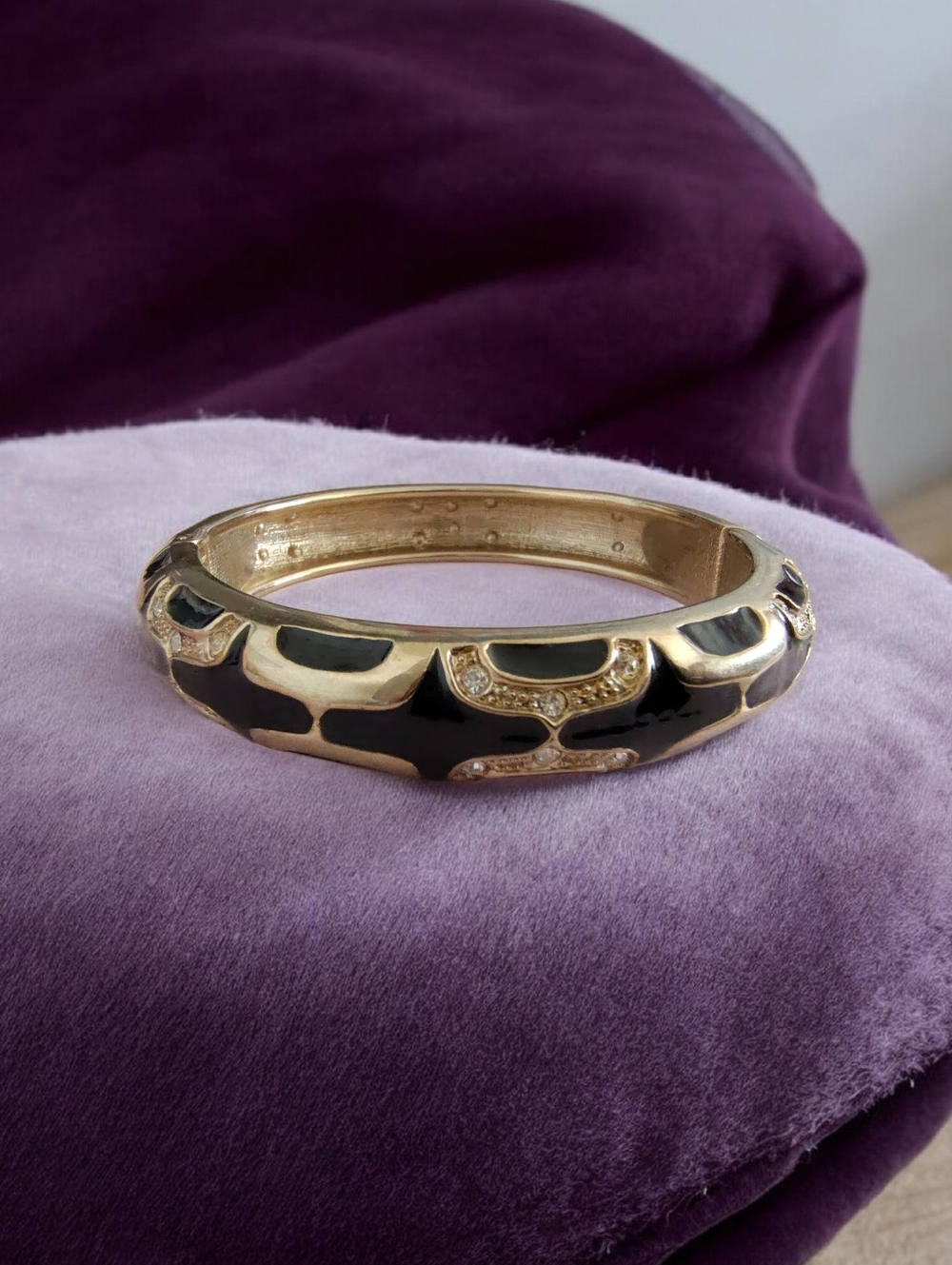 Ana & Ava Gold Tone Bangle Bracelet with Black Enamel & Rhinestones